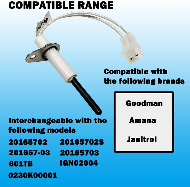Nexjy 201657-03S Furnace Hot Surface Ignitor.Compatible With Goodman, Amana, Janitrol.20165703S Replace 201657-03,601TB, 20165702, 20165702S,0230K00001, IGN02004.10 year warranty. - Image 2